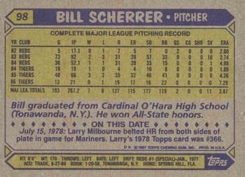 1987 Topps #98 Bill Scherrer Back