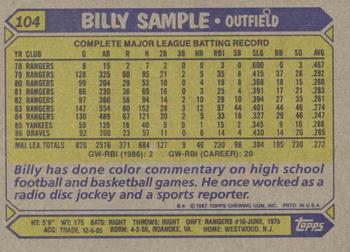 1987 Topps #104 Billy Sample Back