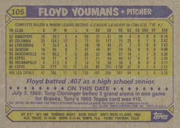 1987 Topps #105 Floyd Youmans Back