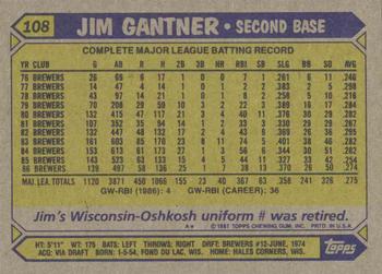 1987 Topps #108 Jim Gantner Back
