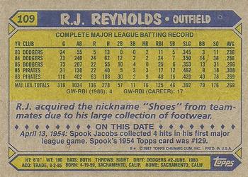 1987 Topps #109 R.J. Reynolds Back