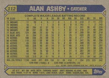 1987 Topps #112 Alan Ashby Back