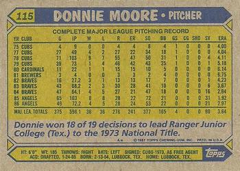 1987 Topps #115 Donnie Moore Back