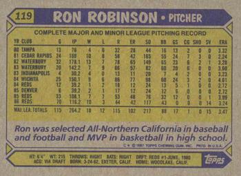 1987 Topps #119 Ron Robinson Back