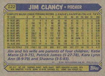 1987 Topps #122 Jim Clancy Back