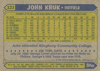 1987 Topps #123 John Kruk Back