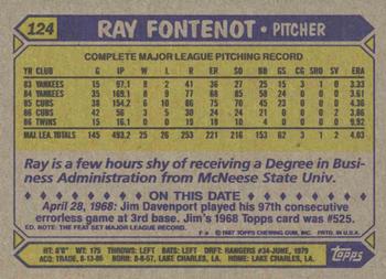 1987 Topps #124 Ray Fontenot Back