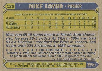 1987 Topps #126 Mike Loynd Back