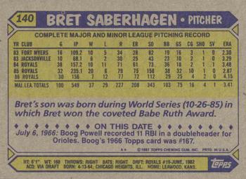 1987 Topps #140 Bret Saberhagen Back