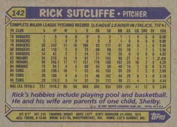 1987 Topps #142 Rick Sutcliffe Back