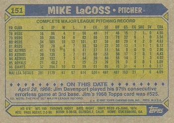 1987 Topps #151 Mike LaCoss Back