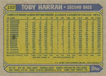 1987 Topps #152 Toby Harrah Back