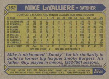 1987 Topps #162 Mike LaValliere Back