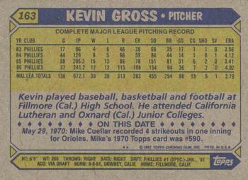 1987 Topps #163 Kevin Gross Back