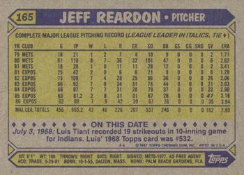 1987 Topps #165 Jeff Reardon Back