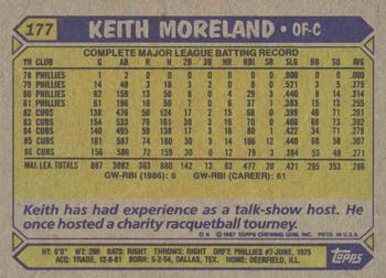 1987 Topps #177 Keith Moreland Back