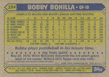 1987 Topps #184 Bobby Bonilla Back