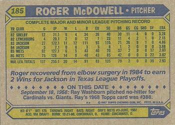 1987 Topps #185 Roger McDowell Back