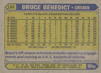 1987 Topps #186 Bruce Benedict Back