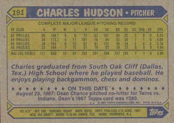 1987 Topps #191 Charles Hudson Back