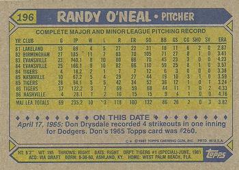 1987 Topps #196 Randy O'Neal Back