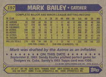 1987 Topps #197 Mark Bailey Back