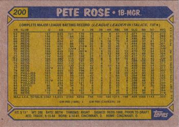 1987 Topps #200 Pete Rose Back