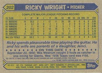 1987 Topps #202 Ricky Wright Back
