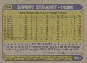 1987 Topps #204 Sammy Stewart Back