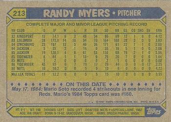 1987 Topps #213 Randy Myers Back