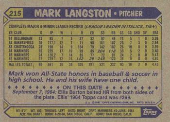 1987 Topps #215 Mark Langston Back