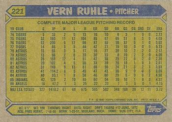 1987 Topps #221 Vern Ruhle Back
