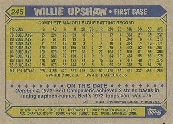 1987 Topps #245 Willie Upshaw Back