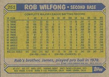 1987 Topps #251 Rob Wilfong Back