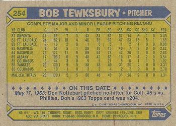 1987 Topps #254 Bob Tewksbury Back