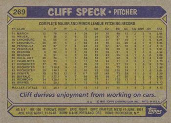 1987 Topps #269 Cliff Speck Back