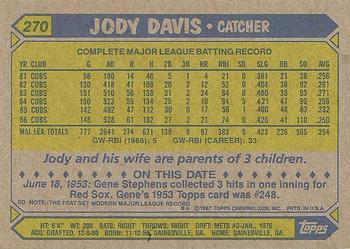 1987 Topps #270 Jody Davis Back