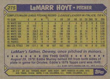 1987 Topps #275 LaMarr Hoyt Back