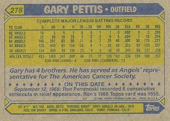 1987 Topps #278 Gary Pettis Back