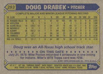 1987 Topps #283 Doug Drabek Back