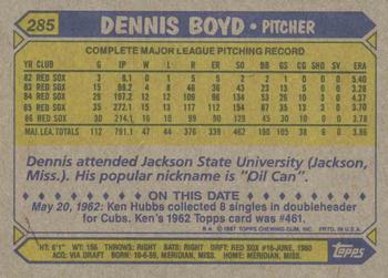 1987 Topps #285 Dennis Boyd Back