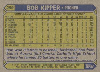 1987 Topps #289 Bob Kipper Back