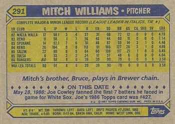 1987 Topps #291 Mitch Williams Back