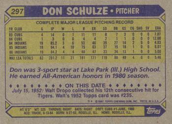 1987 Topps #297 Don Schulze Back