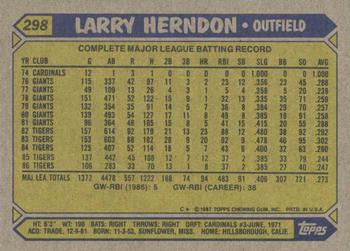 1987 Topps #298 Larry Herndon Back