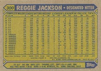 1987 Topps #300 Reggie Jackson Back