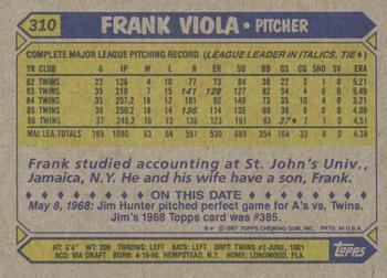 1987 Topps #310 Frank Viola Back