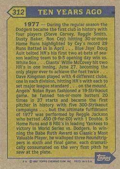 1987 Topps #312 Reggie Jackson Back
