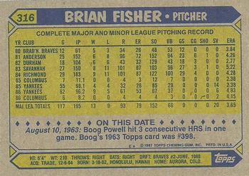 1987 Topps #316 Brian Fisher Back