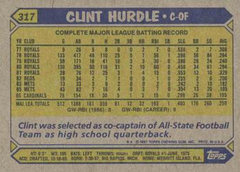 1987 Topps #317 Clint Hurdle Back